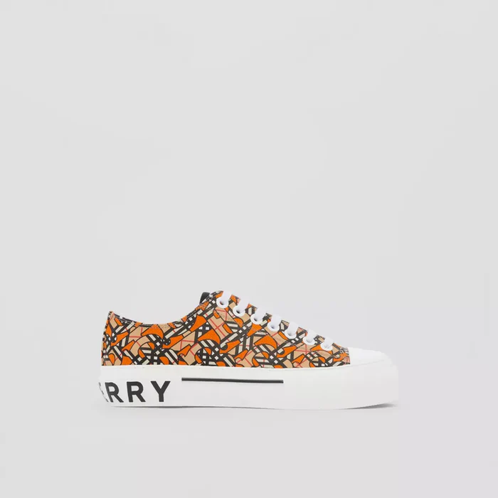 Monogram Print Linen Cotton Canvas Sneakers Bright Orange